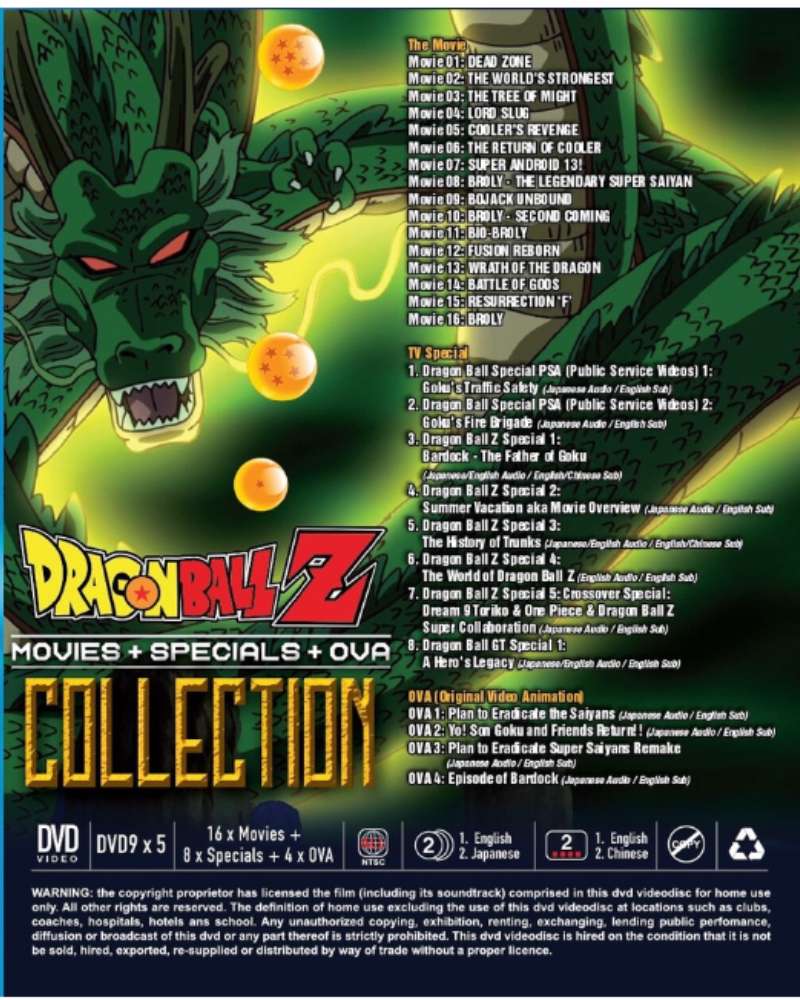 Dragon Ball Z Movie Collection (16 Movies + 8SP + 4OVA) Anime DVD Collection All Region Dual Audio English Dubbed and Subbed Box Se